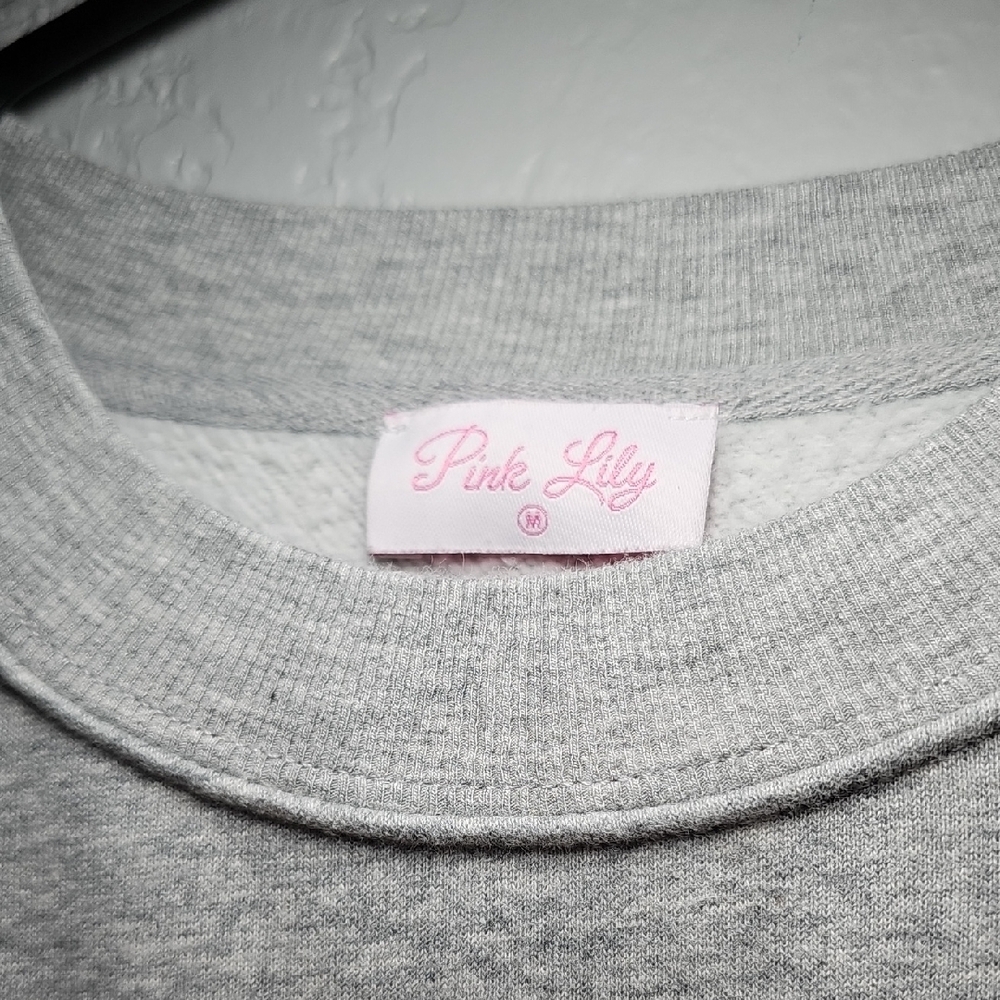 Pink Lily Light Gray "Football" Pullover, Womens Medium, Oversized - Picture 3 of 5